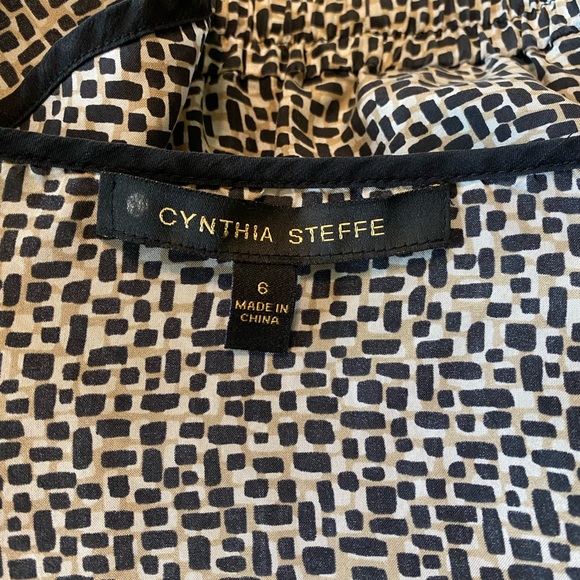 🍀Cynthia Steffe Zola Pebble Tile Silk Ruffle Dress Black & Taupe - Picture 3 of 5